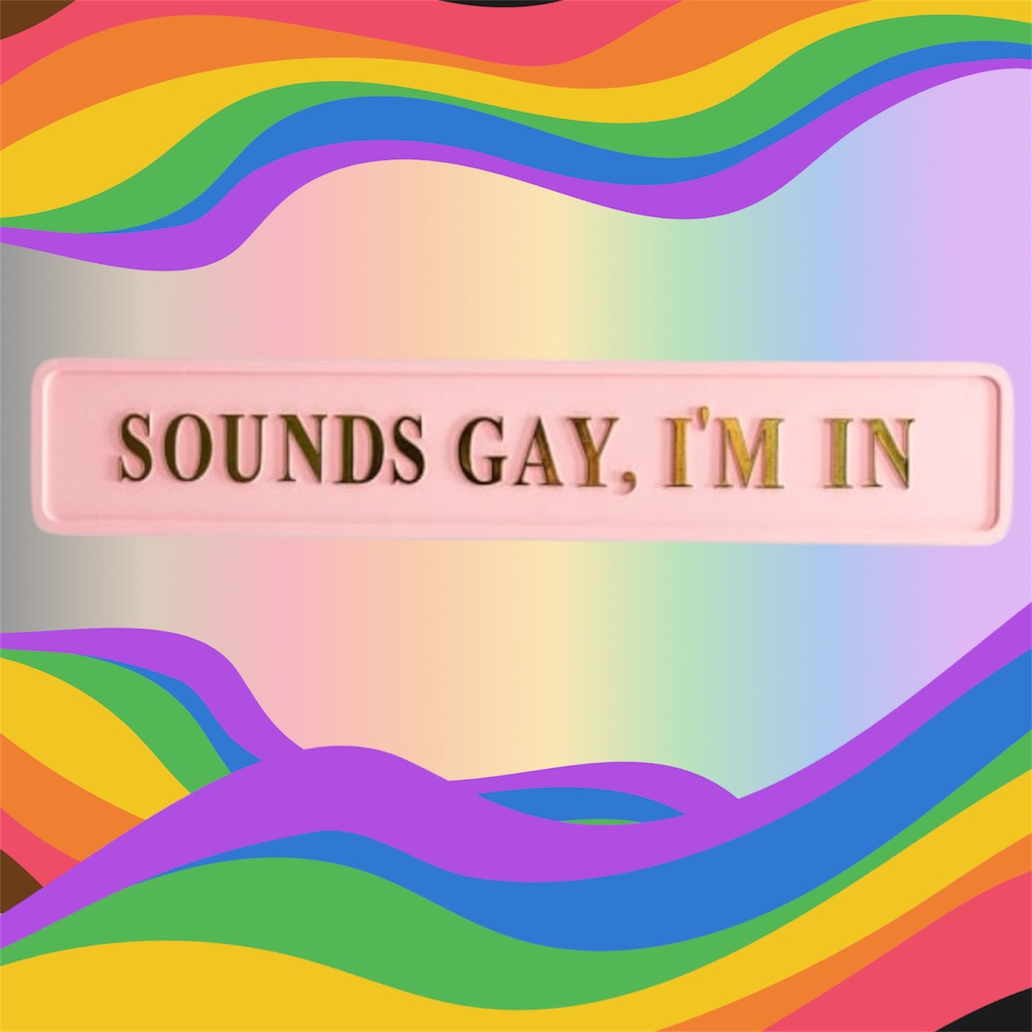 "Sounds Gay, I'm In" Sign - Pink and Gold MDF Wall Art