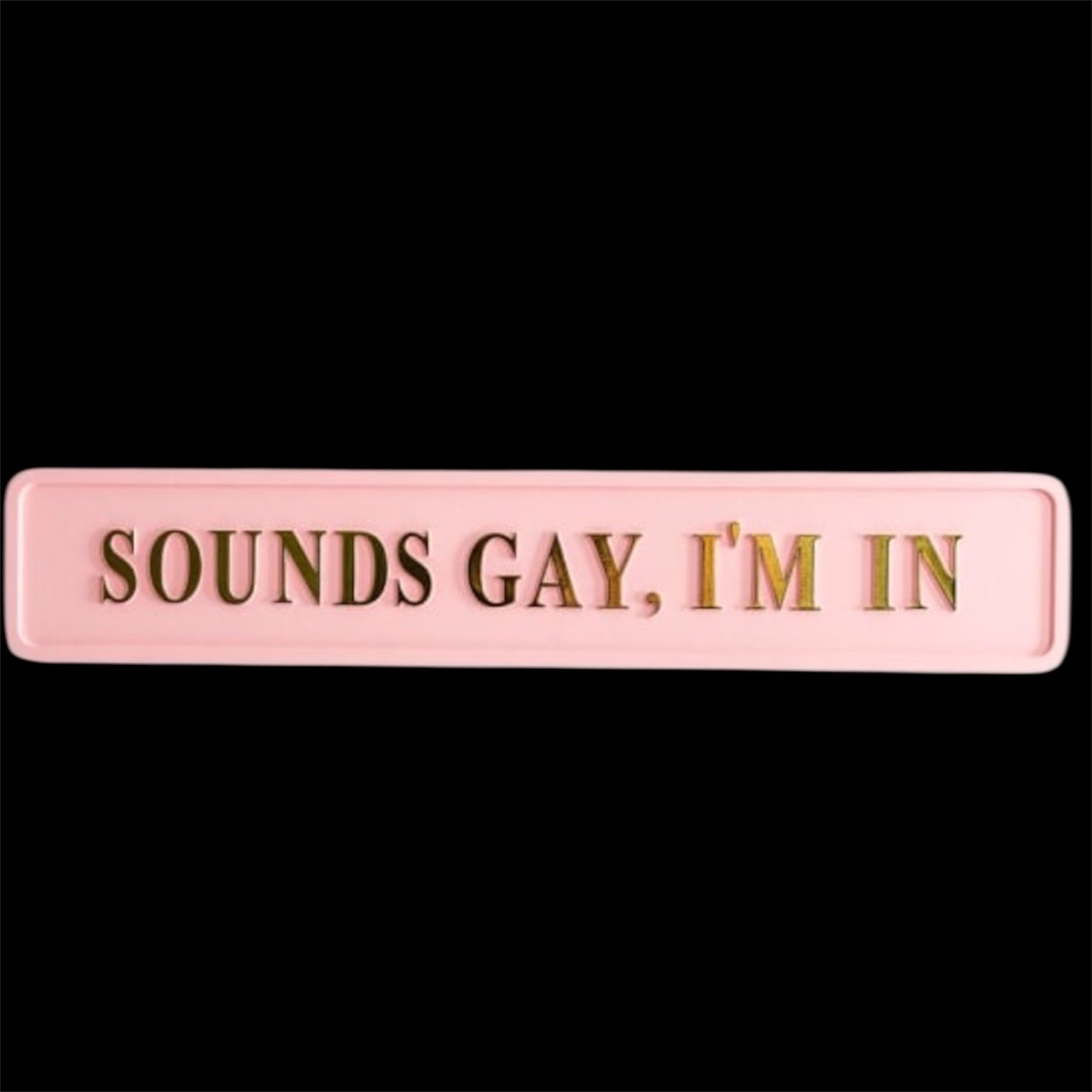"Sounds Gay, I'm In" Sign - Pink and Gold MDF Wall Art