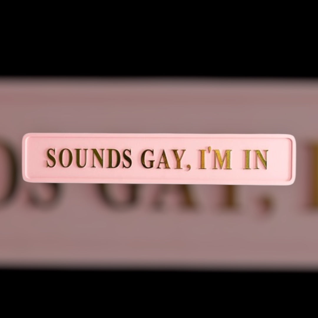 "Sounds Gay, I'm In" Sign - Pink and Gold MDF Wall Art