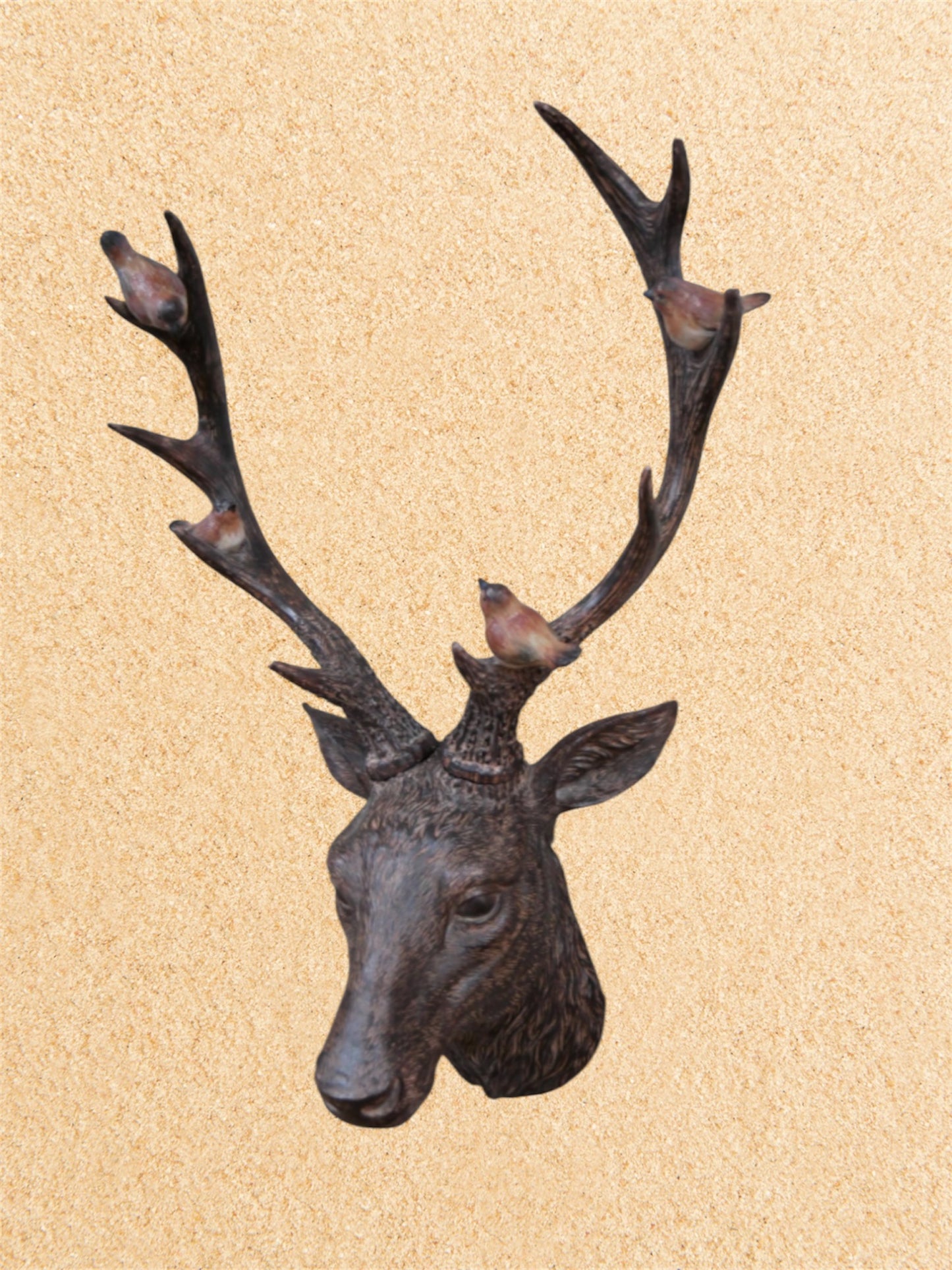 Rustic Brown Stag Head with Robins – Resin Wall Decor