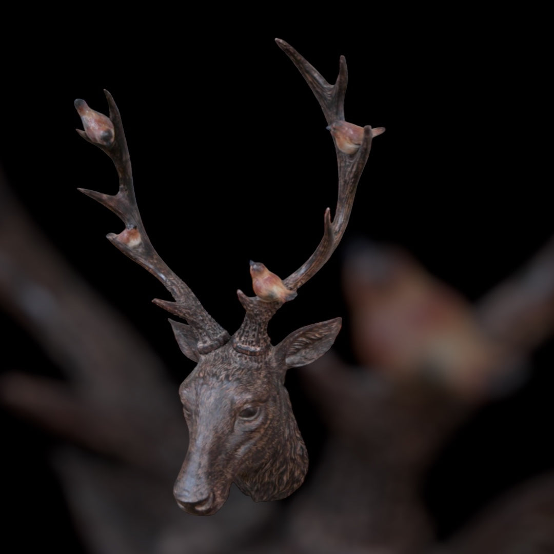 Rustic Brown Stag Head with Robins – Resin Wall Decor
