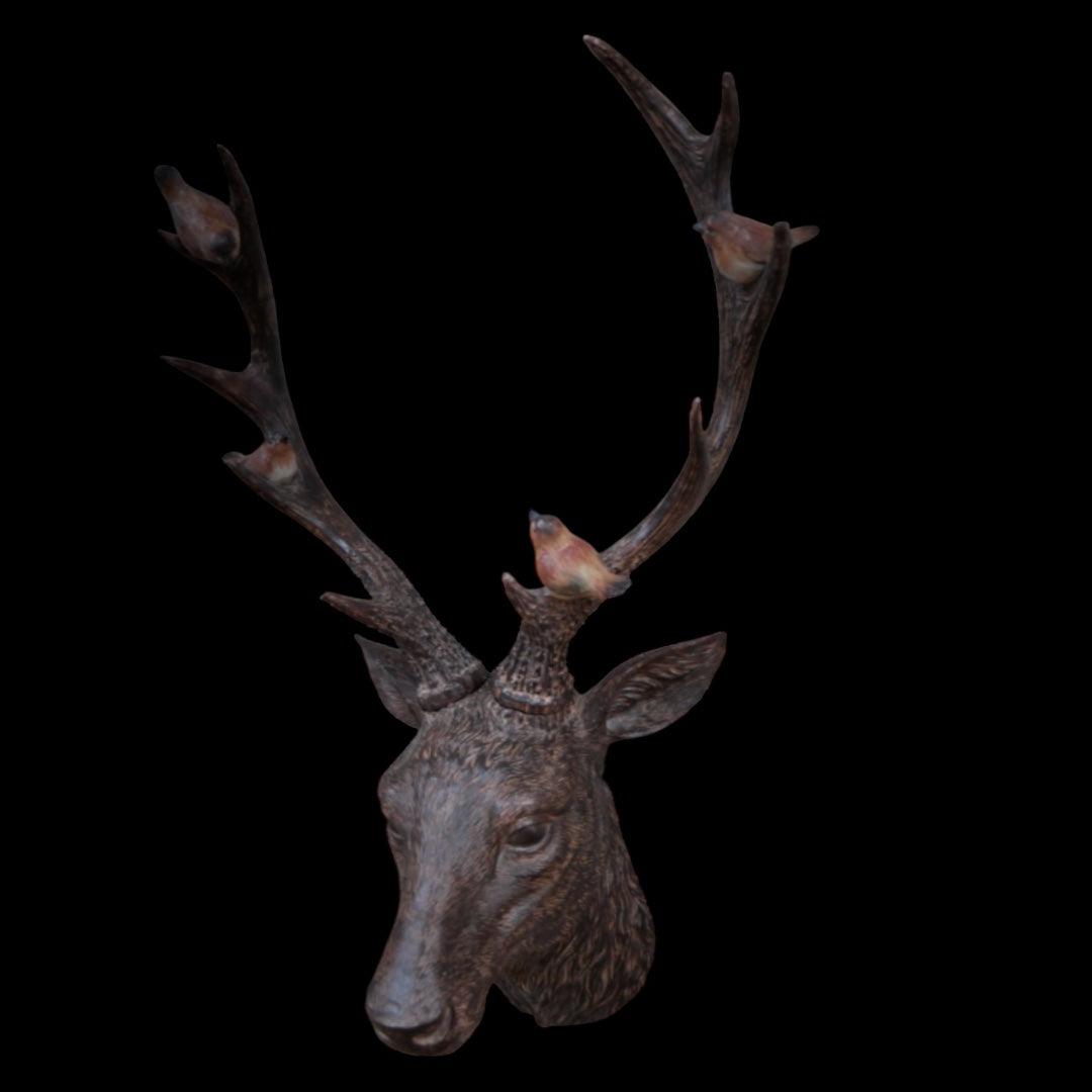 Rustic Brown Stag Head with Robins – Resin Wall Decor