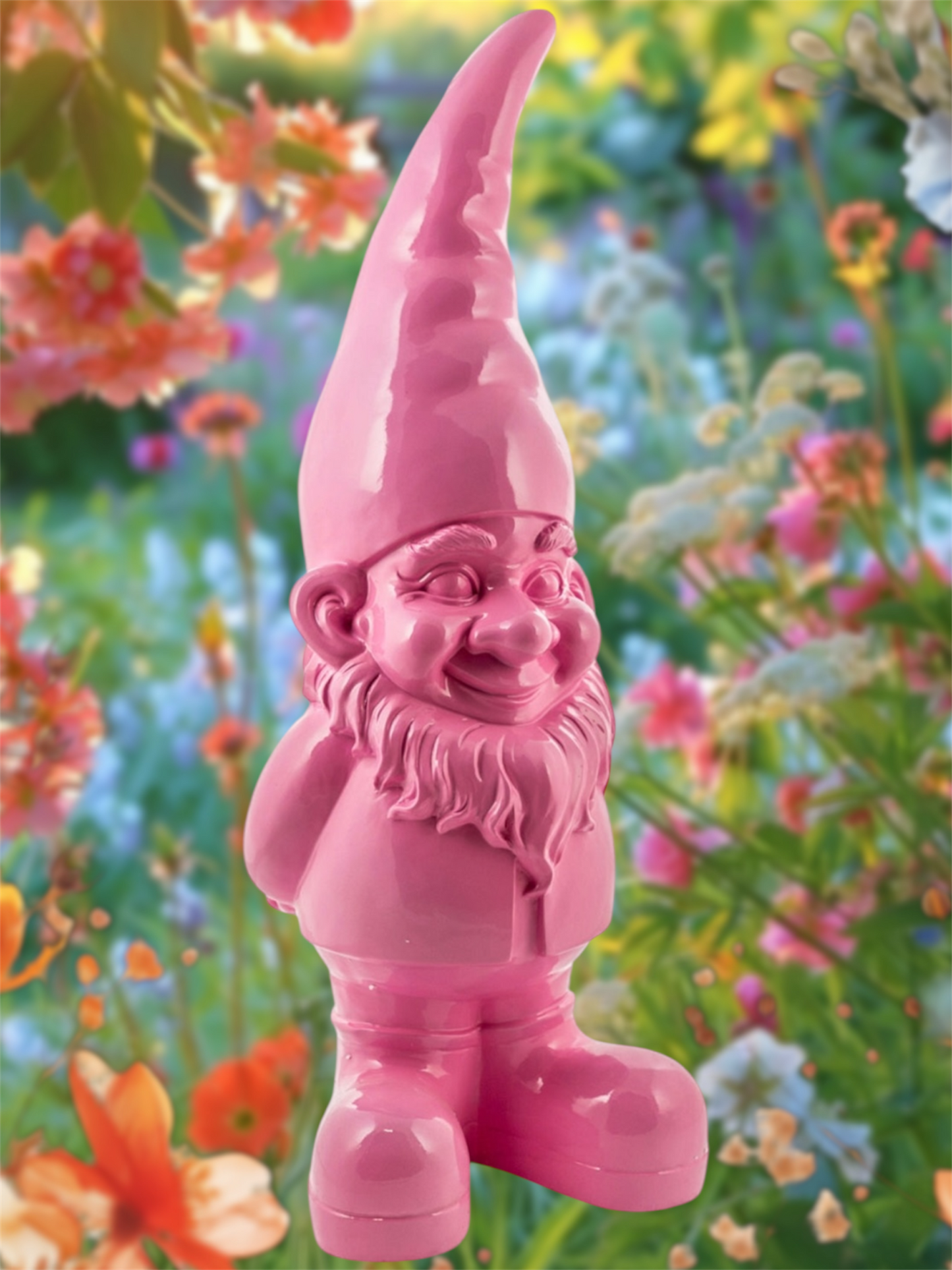 Giant Pink Standing Gnome Figure - Joyful Garden or Home Decor