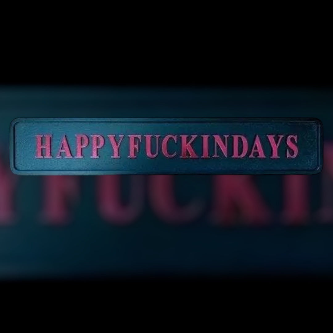 "HAPPYFUCKINDAYS" Sign – Bold Black & Pink Festive Wall Art