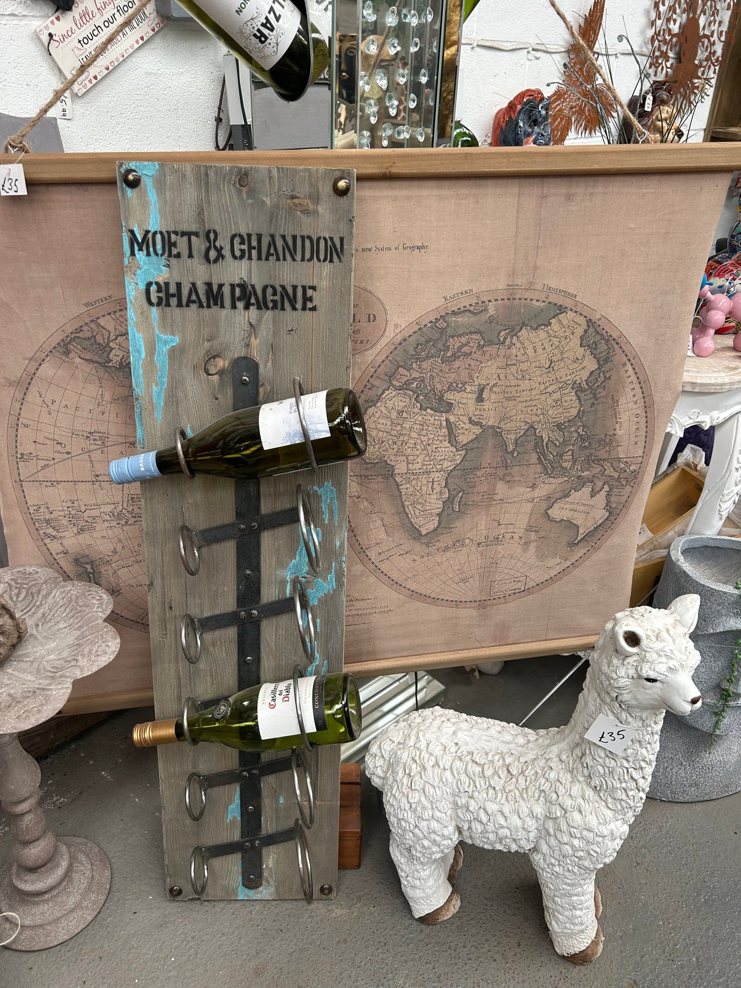 Weathered Oak Blue Wash Wine Rack – Rustic & Stylish Bottle Storage