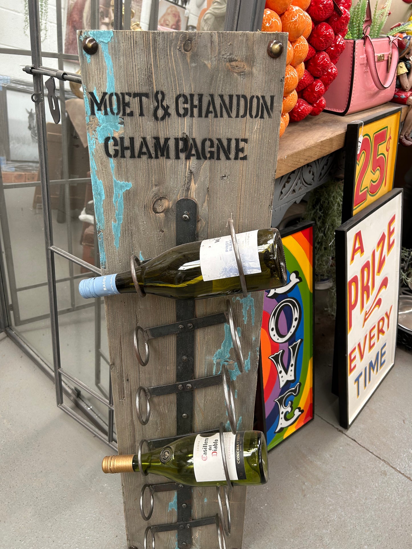Weathered Oak Blue Wash Wine Rack – Rustic & Stylish Bottle Storage
