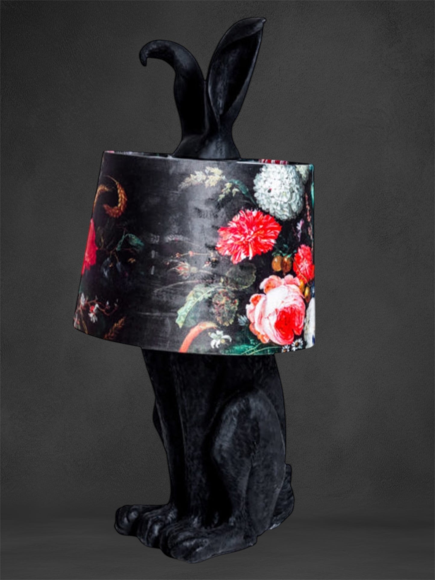 Matt Black Rabbit Ears Lamp with Boho Floral Shade – Unique Decorative Lighting