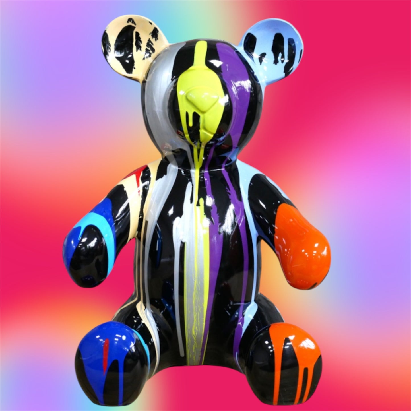Splash Painted Bear – Bold & Colourful Artistic Animal Sculpture