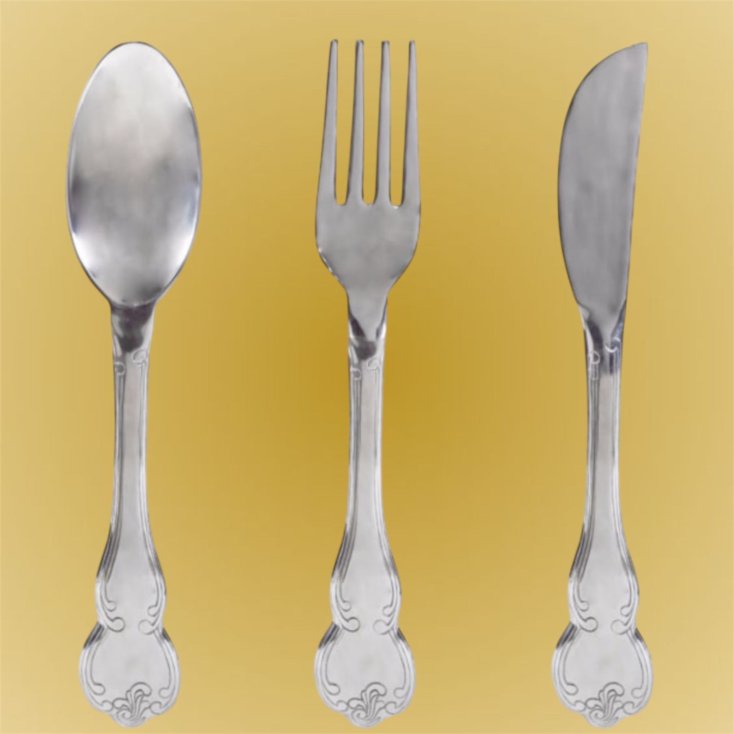 Huge Sliver Knife, Fork, and Spoon Wall Art Set – Elegant Culinary Wall Decor