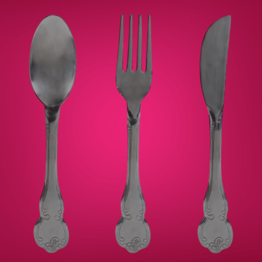 Huge Sliver Knife, Fork, and Spoon Wall Art Set – Elegant Culinary Wall Decor