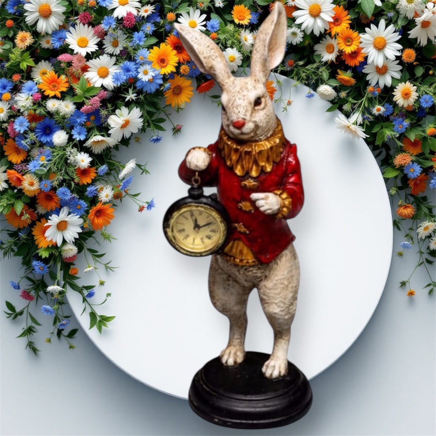 The White Standing Clock Figure with Red Jacket