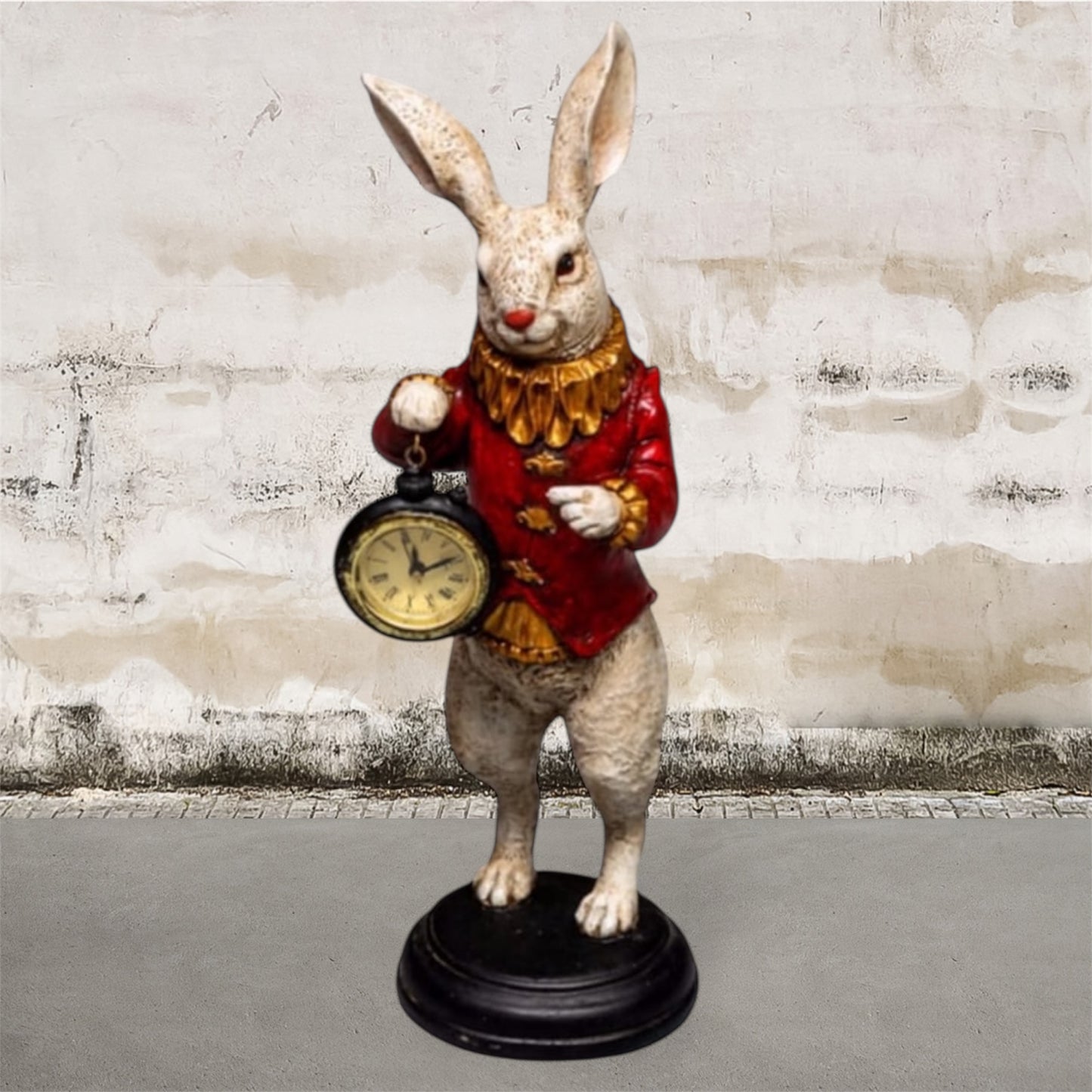 The White Standing Clock Figure with Red Jacket