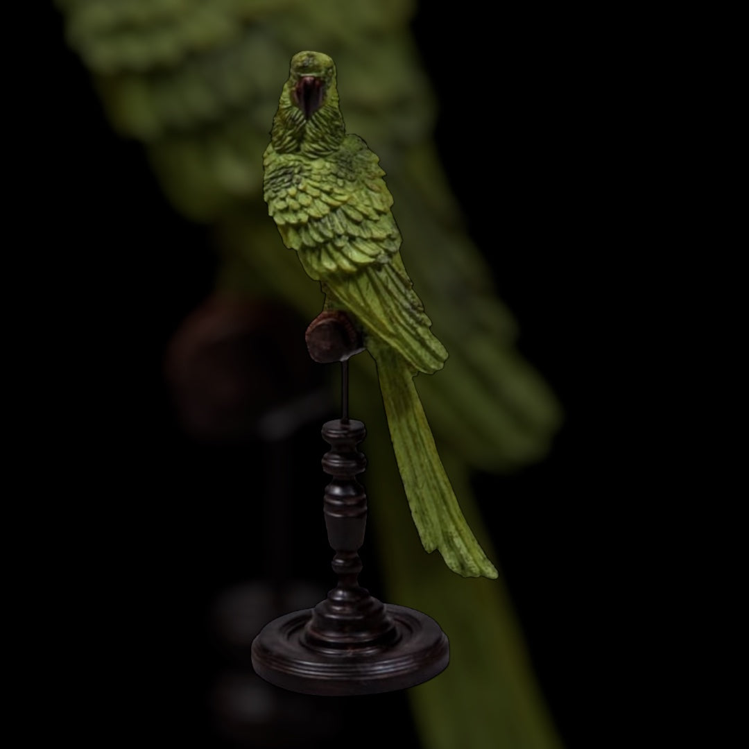 Green Parrot on Perch Figure – Exotic Tropical Bird Decor