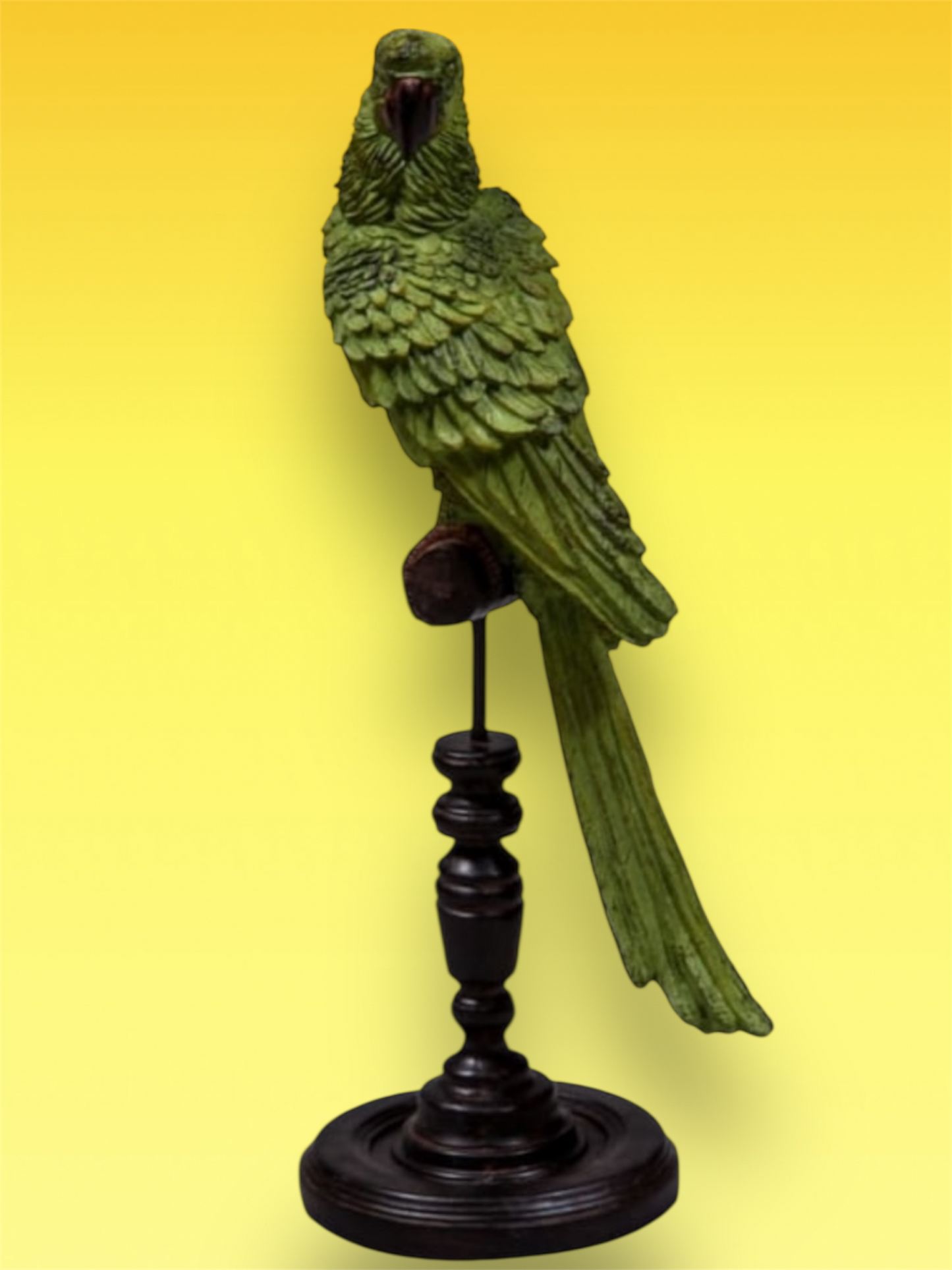 Green Parrot on Perch Figure – Exotic Tropical Bird Decor