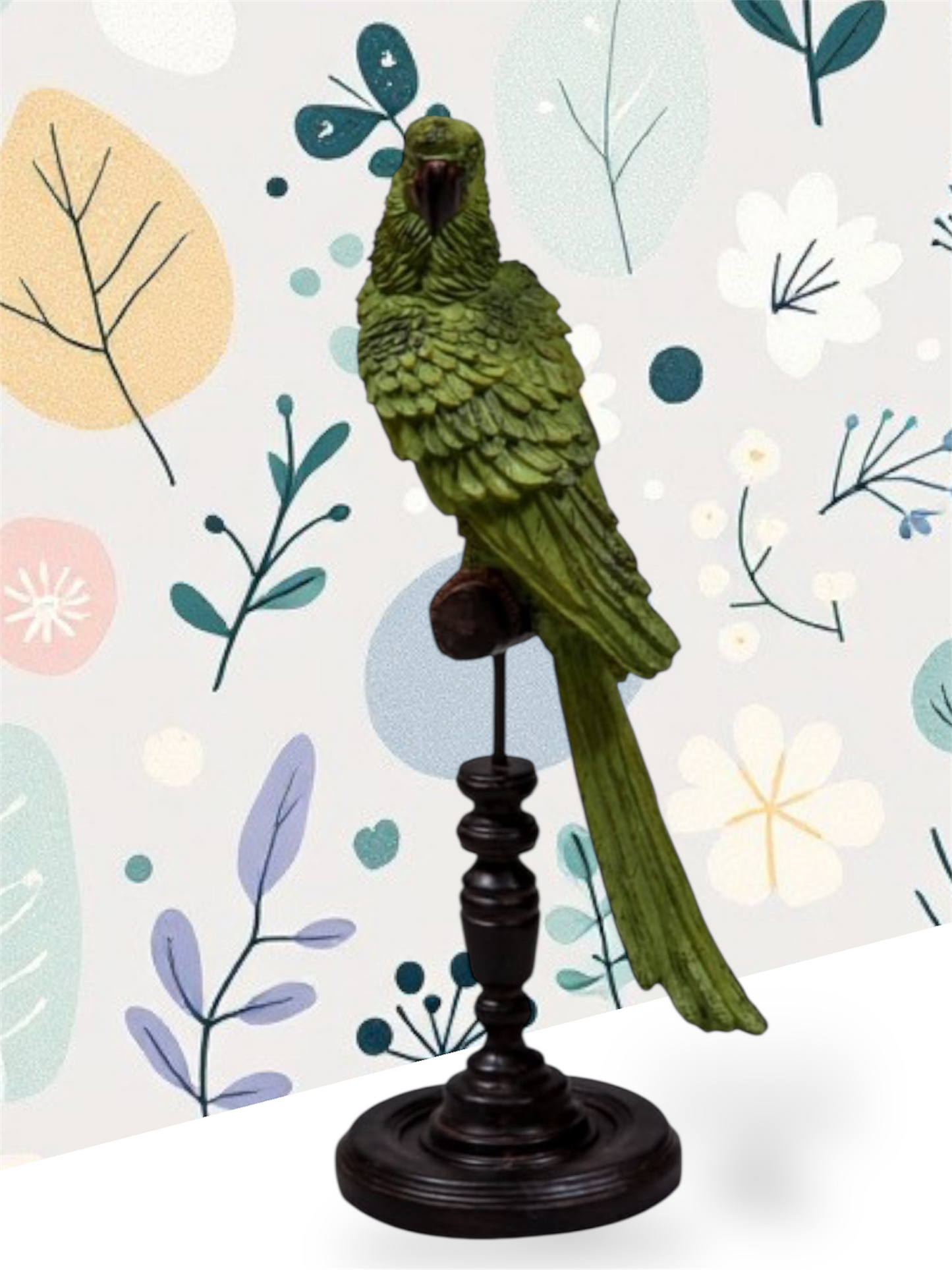 Green Parrot on Perch Figure – Exotic Tropical Bird Decor