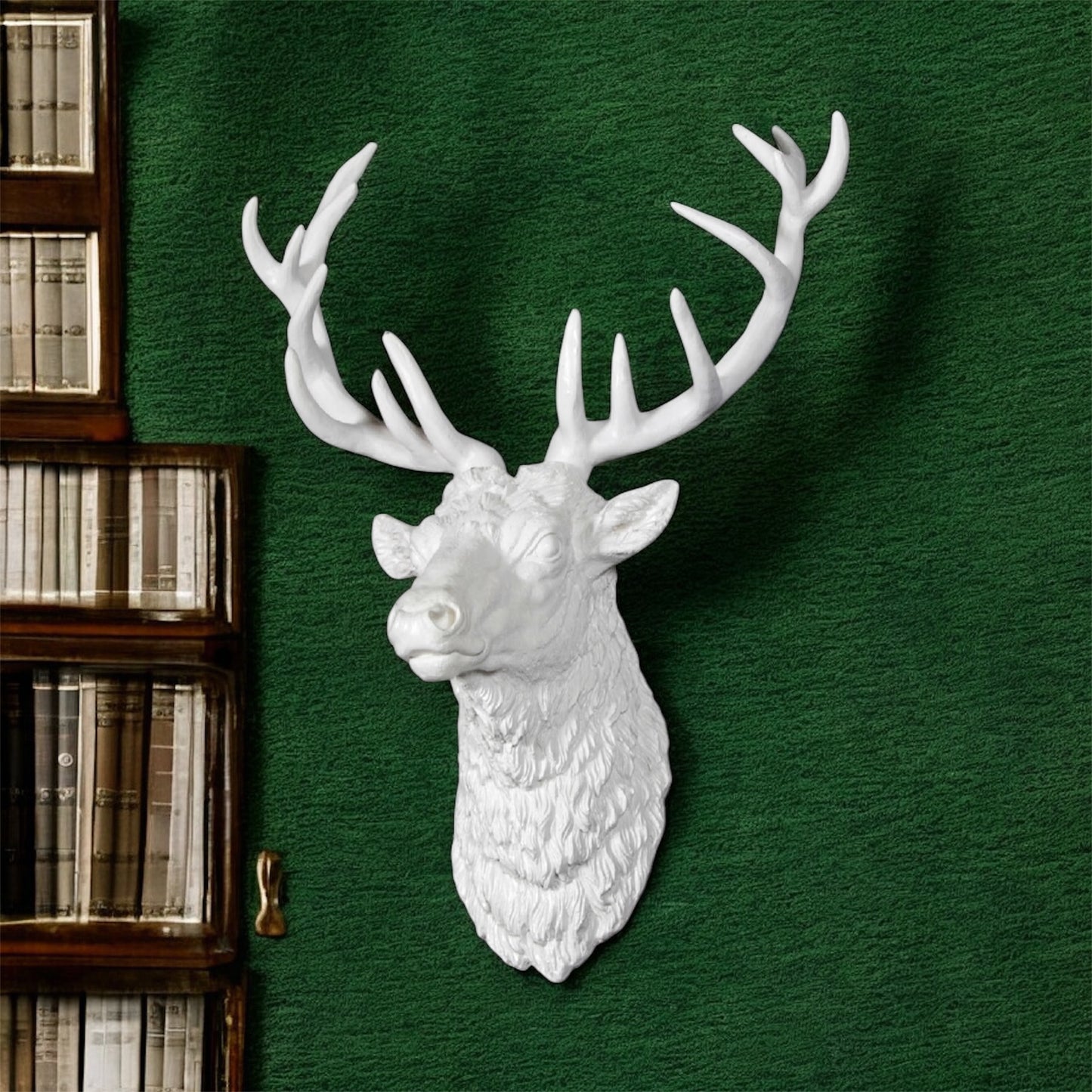 Elegant White Stag Head Wall Sculpture – Resin Wall Art