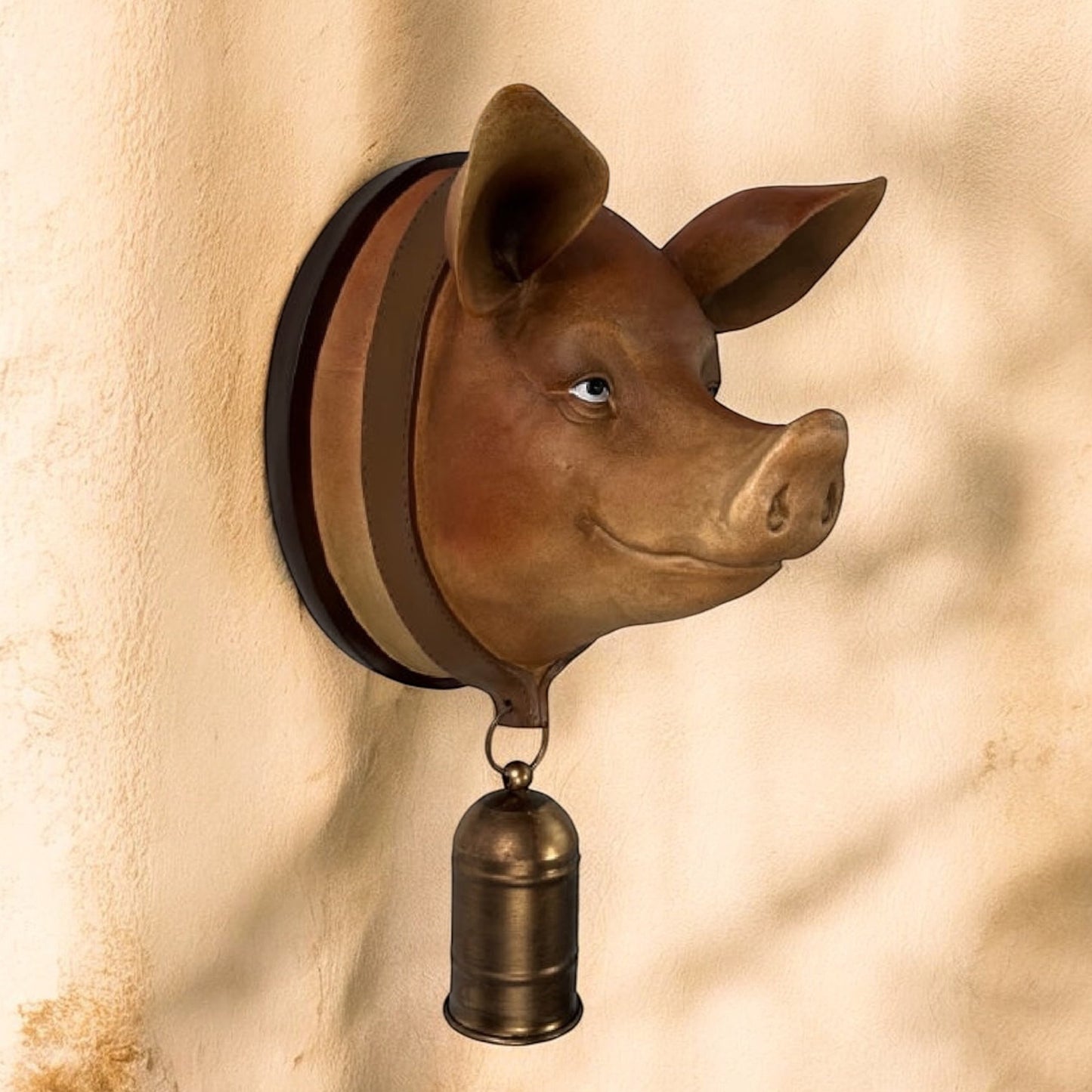Large Resin Pig Wall Head with Bell - Unique Garden & Home Decor | Sign of the times Stoke