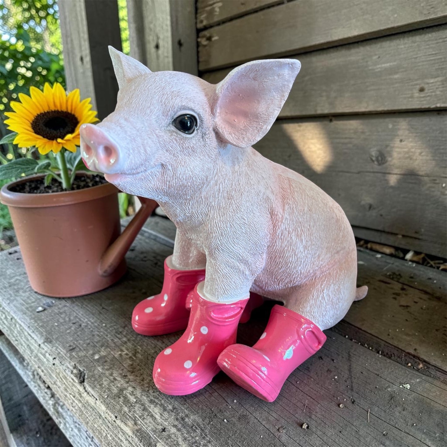 Sitting Pig with Wellies – Cute Resin Piglet Ornament