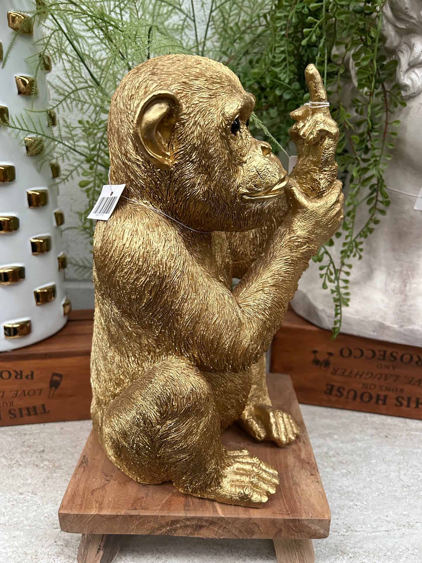 Up Yours Gold Monkey - Cheeky Resin Monkey Sculpture