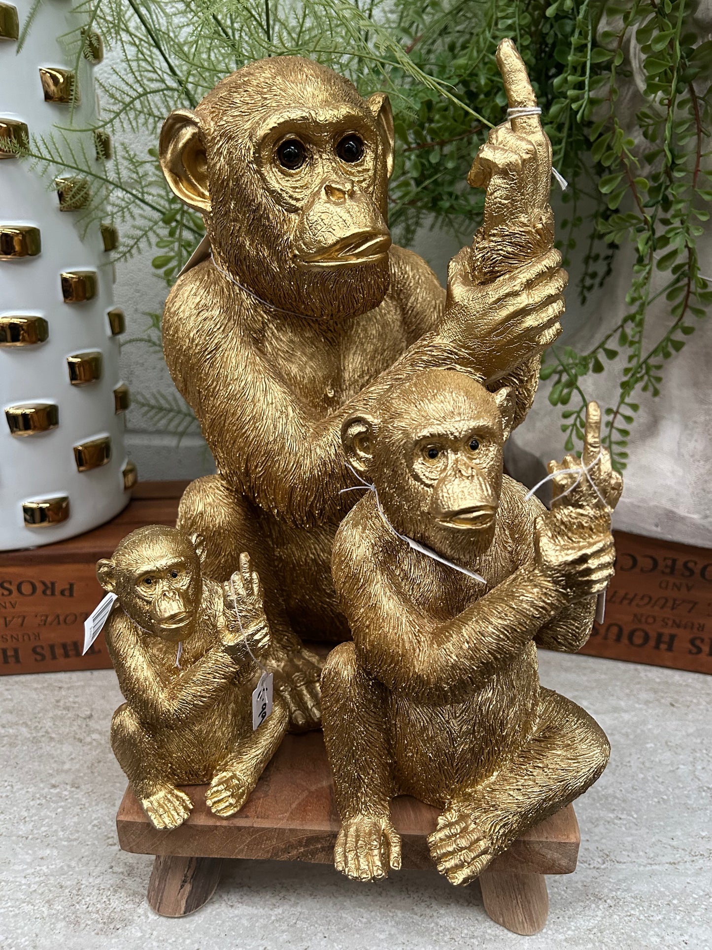 Up Yours Gold Monkey - Cheeky Resin Monkey Sculpture