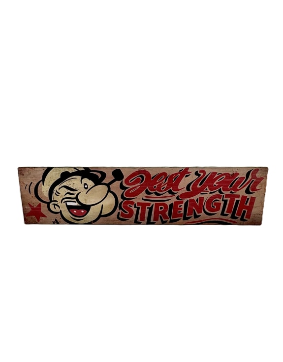 Popeye "Strength Test" Wooden Wall Sign – Nostalgic Fairground-Inspired Decor