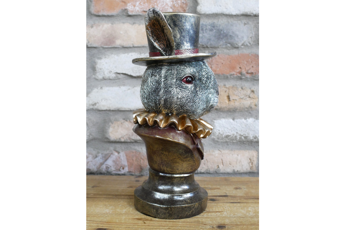 Charming Rabbit Bust with Top Hat – Detailed Resin Sculpture
