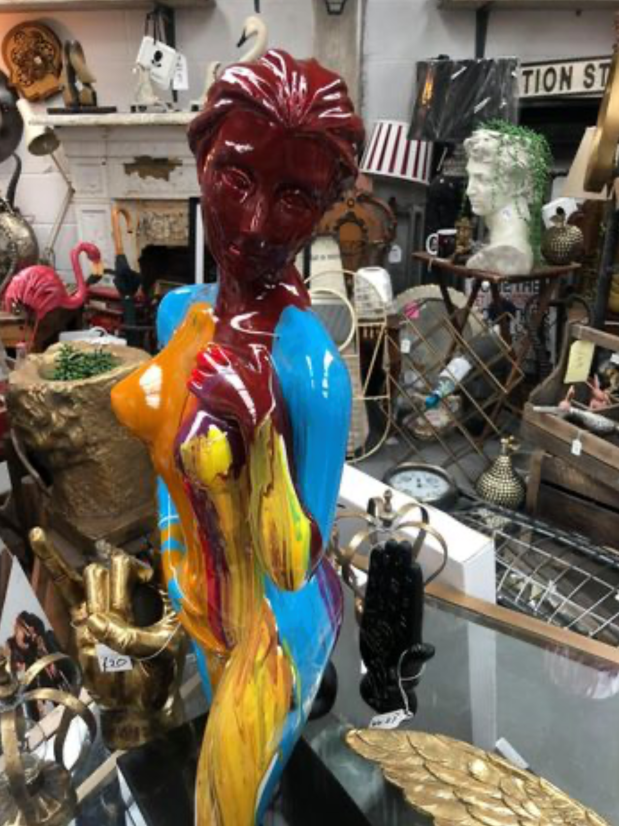 Paint-Splashed Lady Sculpture - Resin Art on Rotating Black Plinth | Sign of the times Stoke