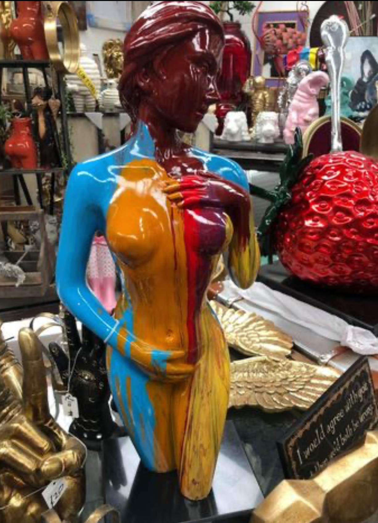 Paint-Splashed Lady Sculpture - Resin Art on Rotating Black Plinth | Sign of the times Stoke