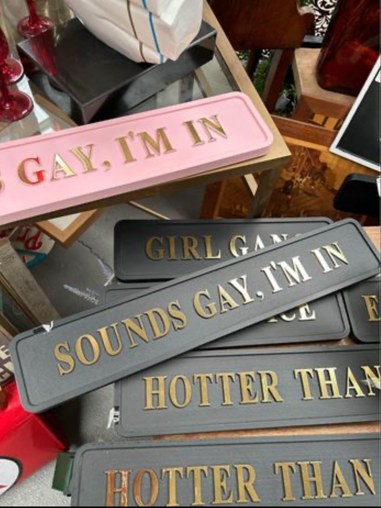 Sounds Gay, I'm In" Sign - Black and Gold MDF Wall Art | Sign of the times Stoke