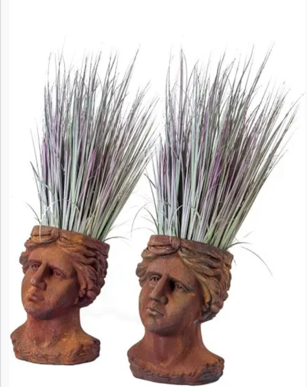 Set of 2 Antiquated Rusted Classical Head Planters - Rustic Resin Planter Sculptures | Sign of the times Stoke