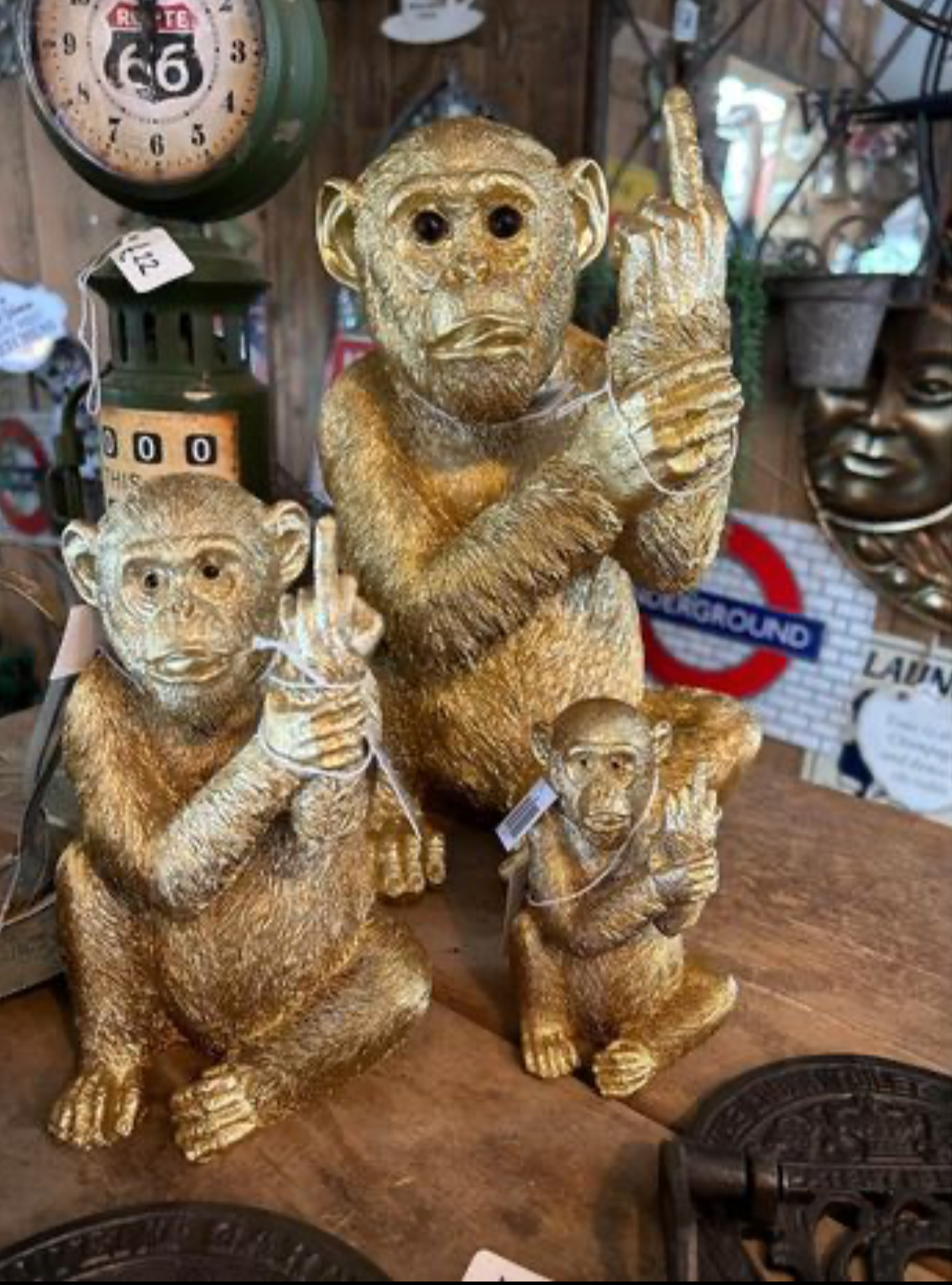 Up Yours Gold Monkey - Cheeky Resin Monkey Sculpture | Sign of the times Stoke