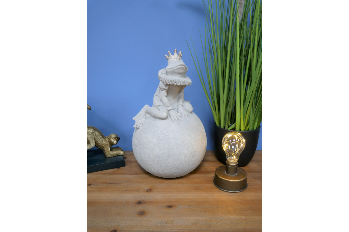 Queen Frog on Ball Sculpture - Resin Frog with Concrete Finish
