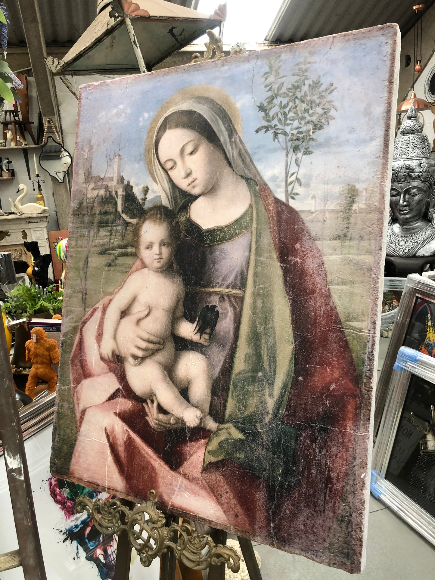 Antiqued Stone Effect Madonna with Child - Fresco Style Wall Art | Sign of the times Stoke