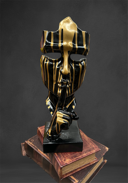 Stunning Black and Gold Splashed Painted Face Sculpture – Contemporary Artistic Decor
