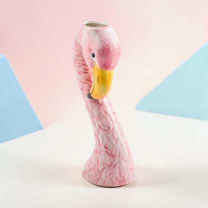 Small Ceramic Pink Flamingo Head Vase – Quirky Tropical Décor