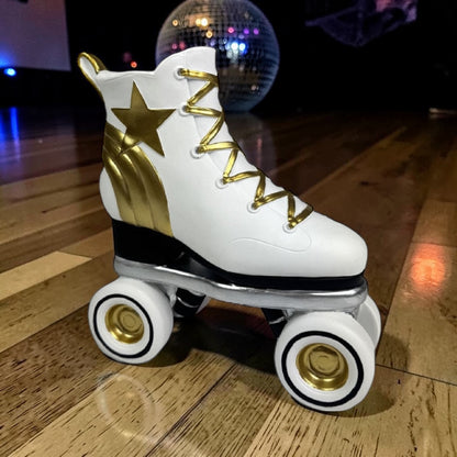 Retro Roller Skate Vase – White, Gold & Black Statement Décor