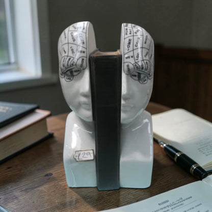 Antiqued  ceramic phrenology head bookends/ornaments