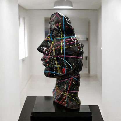 Black Splash Face Sculpture – Modern Artistic Head Statue
