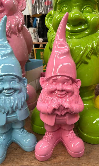 Medium Bright Pink "Heart Hands" Gnome Figure – Whimsical and Loving Decor