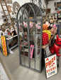 Grey metal outdoor mirror - Large antiqued arch design with opening doors