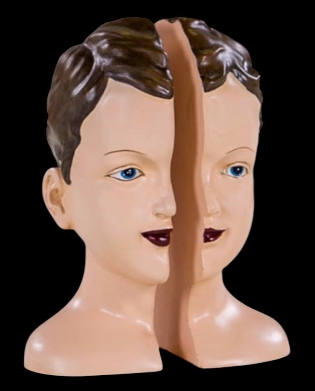 Antiqued Split Art Deco Head Bookends - Quirky Resin Decor