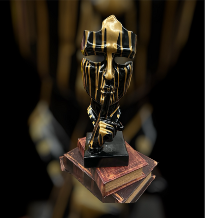 Stunning Black and Gold Splashed Painted Face Sculpture – Contemporary Artistic Decor