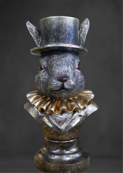 Charming Rabbit Bust with Top Hat – Detailed Resin Sculpture