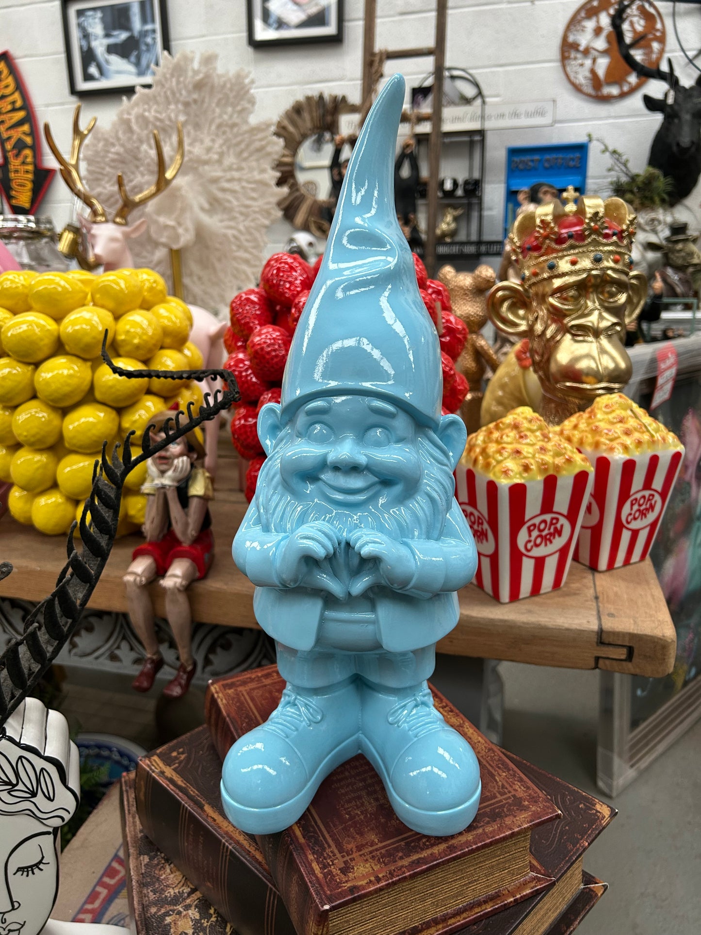 Medium Bright Blue "Heart Hands" Gnome Figure – Whimsical and Loving Decor