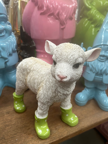 Lamb with Green Wellies – Adorable Resin Farm Animal Ornament