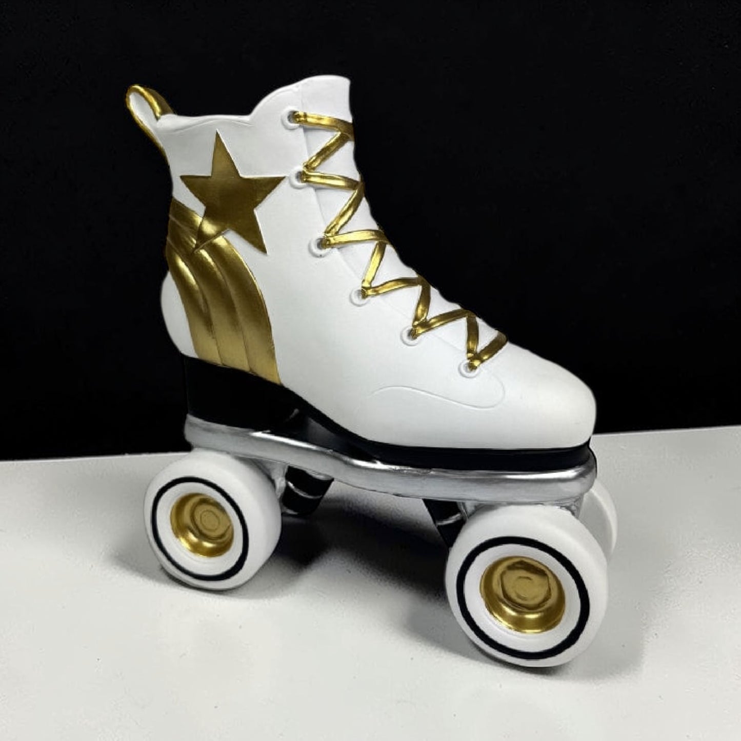 Retro Roller Skate Vase – White, Gold & Black Statement Décor