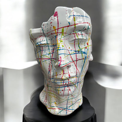 White Splash Face Sculpture – Modern Artistic Head Statue