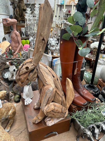 Driftwood Hare Sculpture – Rustic Natural Wood Animal Art