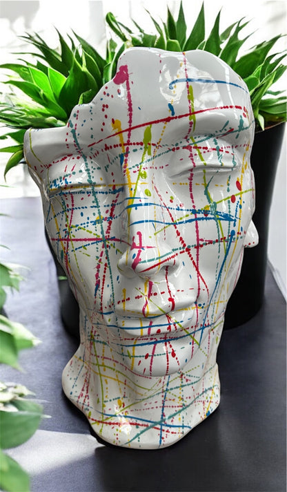 White Splash Face Sculpture – Modern Artistic Head Statue