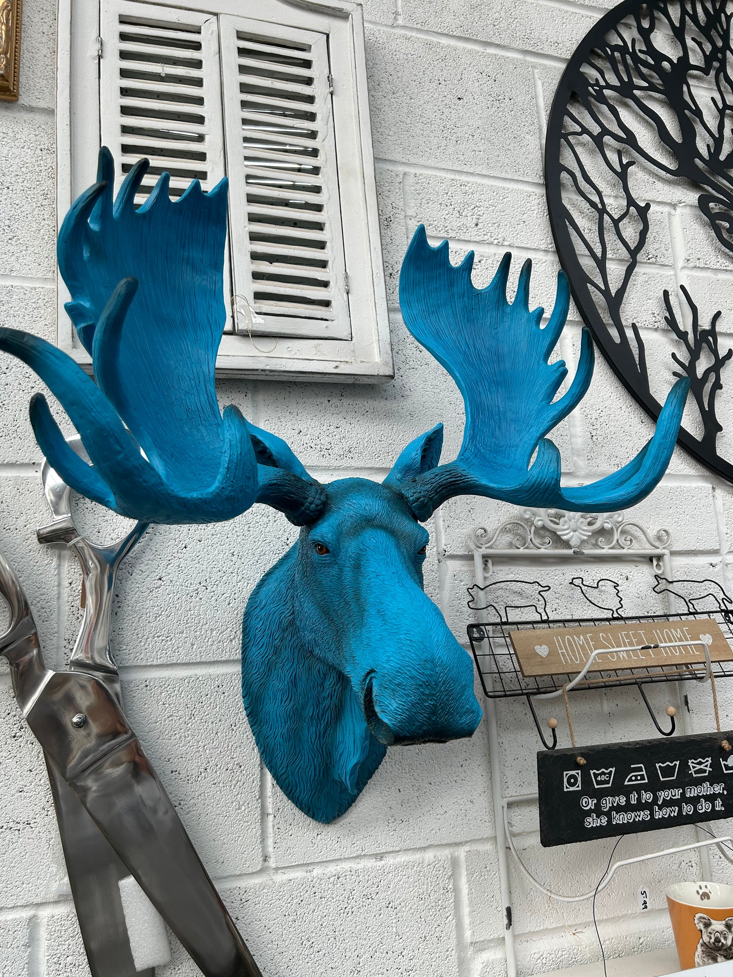 Electric Blue Moose Wall Head – Quirky Resin Wall Décor